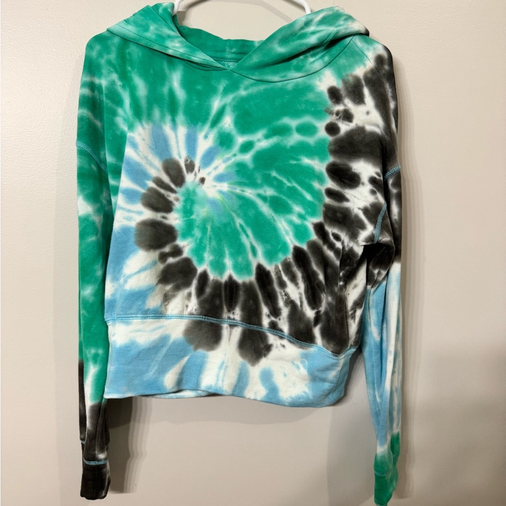 Aerie Teal and White Fleece Hoodie